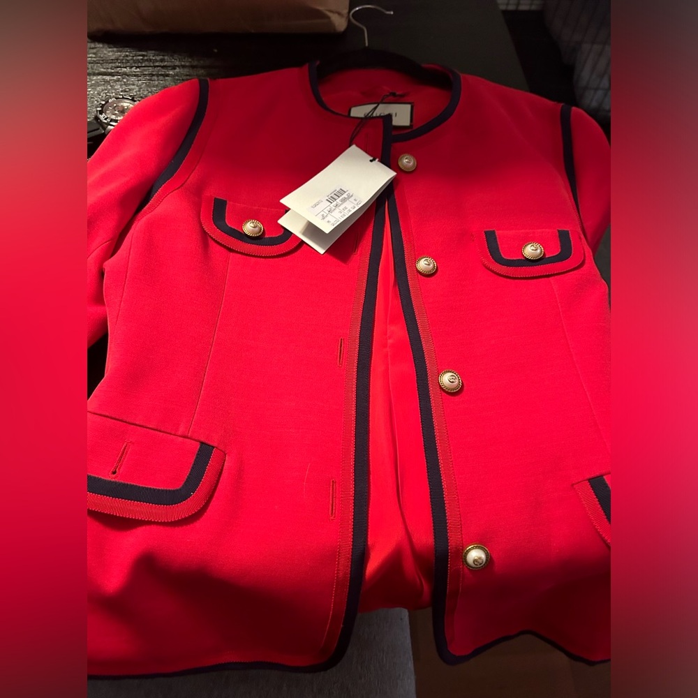 New with tags! GUCCI BLAZER. Pearl GG buttons.